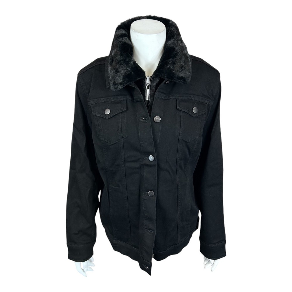 Dennis Basso Jean Jacket with Removable Faux Fur Vest Black Wash Medium Size
